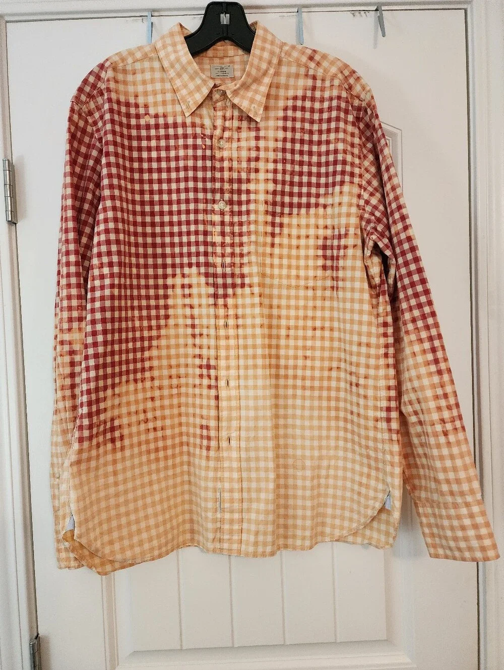 J Crew Country Christmas Red Gingham Teastained Santa Shirt PTP 22.5